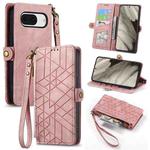 For Google Pixel 8 Pro Geometric Zipper Wallet Side Buckle Leather Phone Case(Pink)