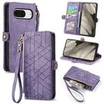 For Google Pixel 8 Pro Geometric Zipper Wallet Side Buckle Leather Phone Case(Purple)