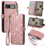 For Google Pixel 7 Geometric Zipper Wallet Side Buckle Leather Phone Case(Pink)