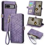 For Google Pixel 7 Pro Geometric Zipper Wallet Side Buckle Leather Phone Case(Purple)