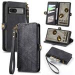 For Google Pixel 7 Pro Geometric Zipper Wallet Side Buckle Leather Phone Case(Black)
