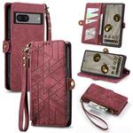 For Google Pixel 6 Pro Geometric Zipper Wallet Side Buckle Leather Phone Case(Red)