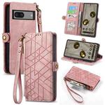 For Google Pixel 6A Geometric Zipper Wallet Side Buckle Leather Phone Case(Pink)