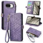 For Google Pixel 8a Geometric Zipper Wallet Side Buckle Leather Phone Case(Purple)