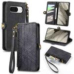 For Google Pixel 8a Geometric Zipper Wallet Side Buckle Leather Phone Case(Black)