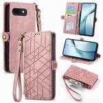 For Google Pixel 9a Geometric Zipper Wallet Side Buckle Leather Phone Case(Pink)