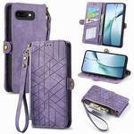 For Google Pixel 9a Geometric Zipper Wallet Side Buckle Leather Phone Case(Purple)