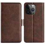 For iPhone 15 Pro Dual-side Magnetic Buckle Horizontal Flip Leather Phone Case(Brown)