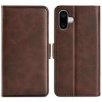 For iPhone 16 Plus Dual-side Magnetic Buckle Horizontal Flip Leather Phone Case(Brown)