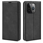 For iPhone 15 Pro Retro-skin  Magnetic Suction Leather Phone Case(Black)