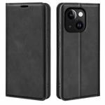 For iPhone 15 Plus Retro-skin  Magnetic Suction Leather Phone Case(Black)