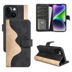 For iPhone 15 Stitching Horizontal Flip Leather Phone Case(Black)