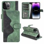 For iPhone 15 Pro Stitching Horizontal Flip Leather Phone Case(Green)