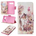 3D Colored Drawing Pattern Horizontal Flip Leather Case for Samsung Galaxy S10, with Holder & Card Slots & Wallet(Cat)