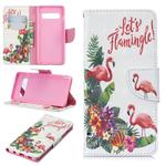 3D Colored Drawing Pattern Horizontal Flip Leather Case for Samsung Galaxy S10, with Holder & Card Slots & Wallet(English Flamingo)