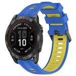 For Garmin Fenix 7 Pro Sports Two-Color Silicone Watch Band(Blue+Yellow)