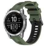 For Garmin Fenix 7 Sports Two-Color Silicone Watch Band(Army Green+Black)