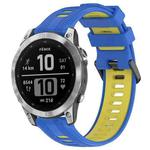 For Garmin Fenix 7 Sports Two-Color Silicone Watch Band(Blue+Yellow)