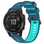 For Garmin Fenix 6 Pro Sports Two-Color Silicone Watch Band(Blue+Teal)