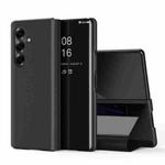 For Samsung Galaxy Z Fold7 Plated Mirror Horizontal Flip Leather Phone Case with Holder(Black)