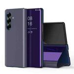 For Samsung Galaxy Z Fold7 Plated Mirror Horizontal Flip Leather Phone Case with Holder(Purple Blue)