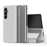For Samsung Galaxy Z Fold7 Plated Mirror Horizontal Flip Leather Phone Case with Holder(Silver)