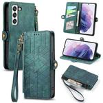 For Samsung Galaxy S22+ 5G Geometric Zipper Wallet Side Buckle Leather Phone Case(Green)