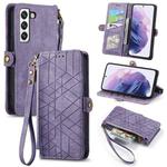 For Samsung Galaxy S22 Ultra 5G Geometric Zipper Wallet Side Buckle Leather Phone Case(Purple)