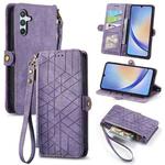 For Samsung Galaxy A30 Geometric Zipper Wallet Side Buckle Leather Phone Case(Purple)