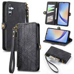 For Samsung Galaxy A30 Geometric Zipper Wallet Side Buckle Leather Phone Case(Black)