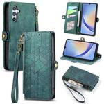 For Samsung Galaxy A70S Geometric Zipper Wallet Side Buckle Leather Phone Case(Green)