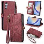 For Samsung Galaxy A11 Geometric Zipper Wallet Side Buckle Leather Phone Case(Red)