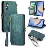 For Samsung Galaxy A71 Geometric Zipper Wallet Side Buckle Leather Phone Case(Green)
