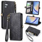 For Samsung Galaxy A21S Geometric Zipper Wallet Side Buckle Leather Phone Case(Black)