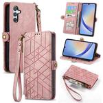 For Samsung Galaxy A24 4G Geometric Zipper Wallet Side Buckle Leather Phone Case(Pink)