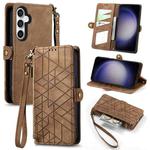 For Samsung Galaxy S23 FE 5G Geometric Zipper Wallet Side Buckle Leather Phone Case(Brown)