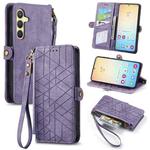 For Samsung Galaxy S24+ 5G Geometric Zipper Wallet Side Buckle Leather Phone Case(Purple)