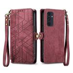 For Samsung Galaxy M55 Geometric Zipper Wallet Side Buckle Leather Phone Case(Red)