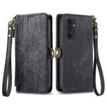 For Samsung Galaxy M55 Geometric Zipper Wallet Side Buckle Leather Phone Case(Black)