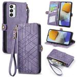 For Samsung Galaxy M23 Geometric Zipper Wallet Side Buckle Leather Phone Case(Purple)