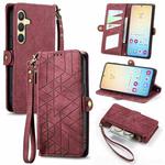 For Samsung Galaxy S25 5G Geometric Zipper Wallet Side Buckle Leather Phone Case(Red)