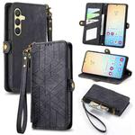 For Samsung Galaxy S25 5G Geometric Zipper Wallet Side Buckle Leather Phone Case(Black)