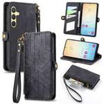 For Samsung Galaxy S25+ 5G Geometric Zipper Wallet Side Buckle Leather Phone Case(Black)