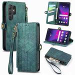 For Samsung Galaxy S25 Ultra 5G Geometric Zipper Wallet Side Buckle Leather Phone Case(Green)