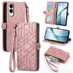 For Samsung Galaxy S25 Edge 5G Geometric Zipper Wallet Side Buckle Leather Phone Case(Pink)