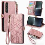 For Sony Xperia 10 V Geometric Zipper Wallet Side Buckle Leather Phone Case(Pink)