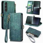 For Sony Xperia 10 V Geometric Zipper Wallet Side Buckle Leather Phone Case(Green)