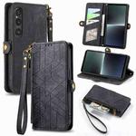 For Sony Xperia 10 V Geometric Zipper Wallet Side Buckle Leather Phone Case(Black)