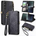 For Sony Xperia 1 IV Geometric Zipper Wallet Side Buckle Leather Phone Case(Black)