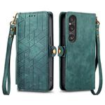 For Sony Xperia 1 VI Geometric Zipper Wallet Side Buckle Leather Phone Case(Green)